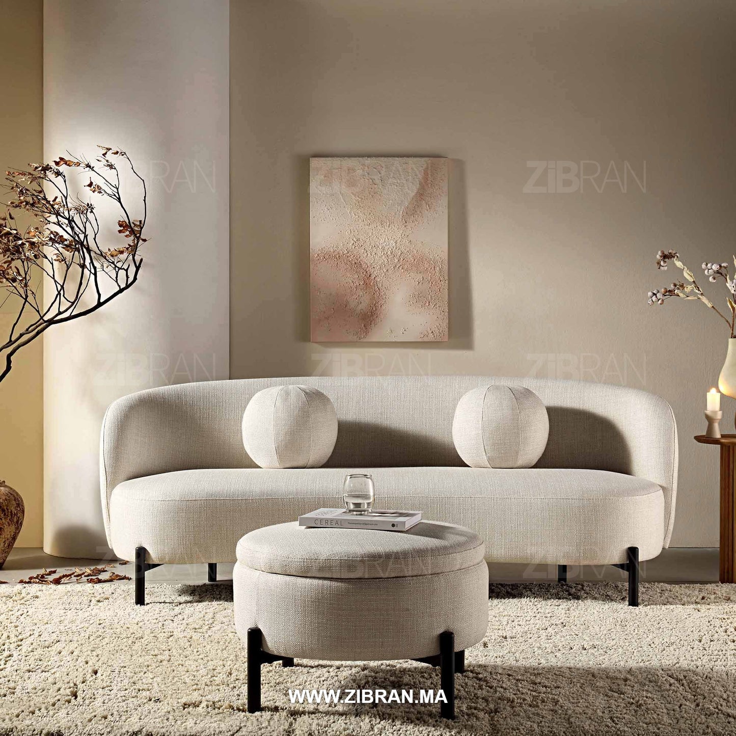 ZELUM – Canapé de prestige royal aux finitions d’orfèvre | ZIBRAN – Vue sous perspective | ZIBRAN