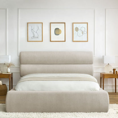 Lit Pastello ZIBRAN dans une chambre élégante détaille tète de lit tissus toile qualité premium avec sommier de qualité et avec rangement
