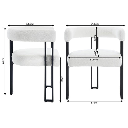 WOLTIS Chaise design minimaliste pour salle à manger café et restaurant confortable assis mousse HR tissus Bouclette blanc et finition métallique noir mat dimensions et mesures standards 